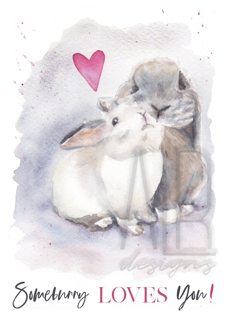 Love Bunnies 5x7 blank greeting card, card for partner, card for spouse, card for friend, bunny lover card, valentine&#39;s day card, 3 options!