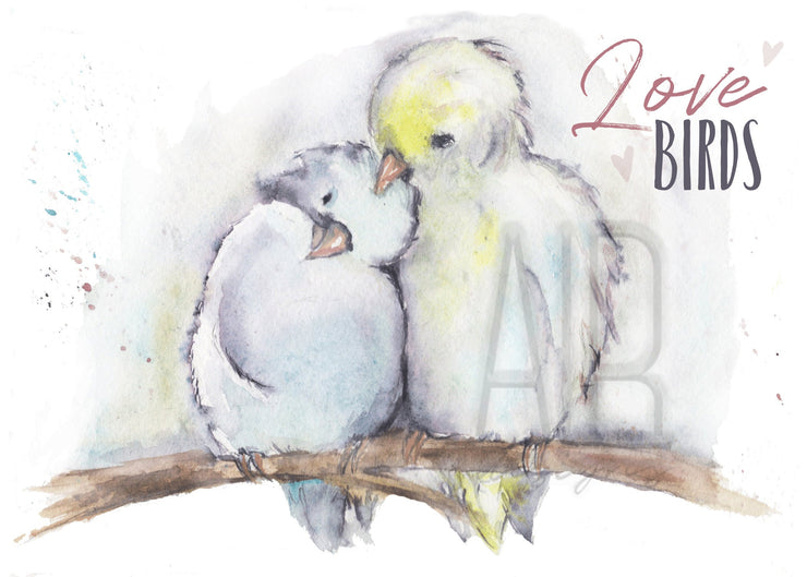 Watercolor Lovebirds 5x7 blank greeting card, card for partner, card for spouse, card for friend, bird lover card, valentine&#39;s day card,