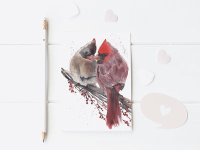 Cardinals Greeting Card 5x7 blank greeting card, bird art, card for partner, card for friend, anniversary card, valentine&#39;s day card,