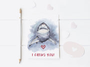 I Chews You Shark Valentines Day Card, blank greeting card, card for partner, card for friend, shark lovers valentines day card