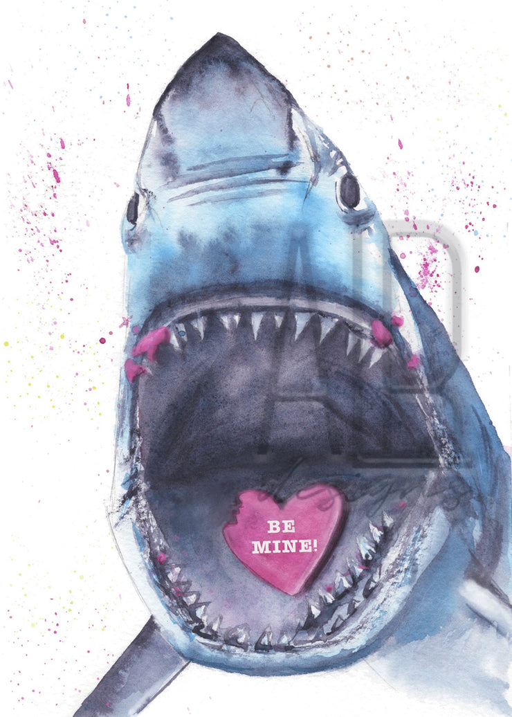Candy Heart Shark Valentines Day Card, blank greeting card, card for partner, card for friend, shark lovers valentines day card