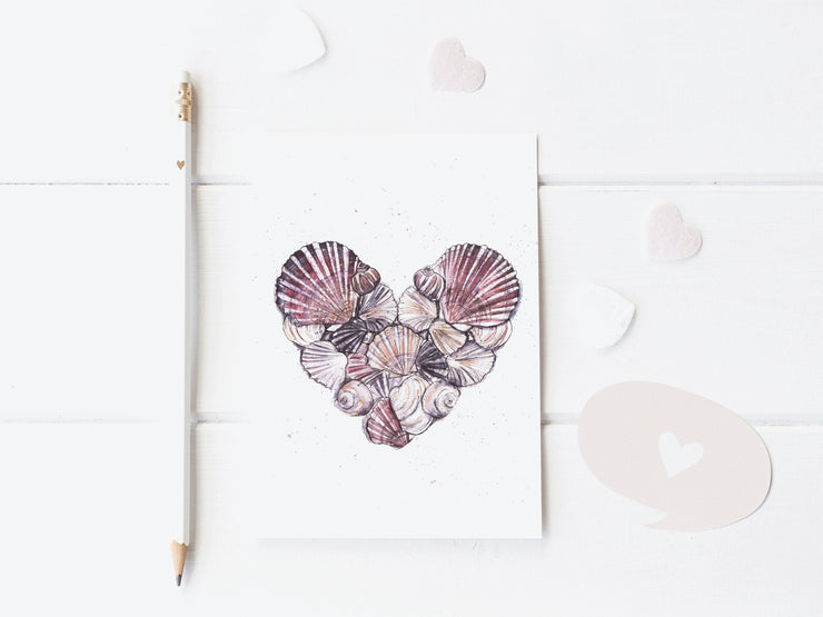 Shell Heart Valentines Day Card, blank greeting card, card for partner, card for friend, nautical valentines day card