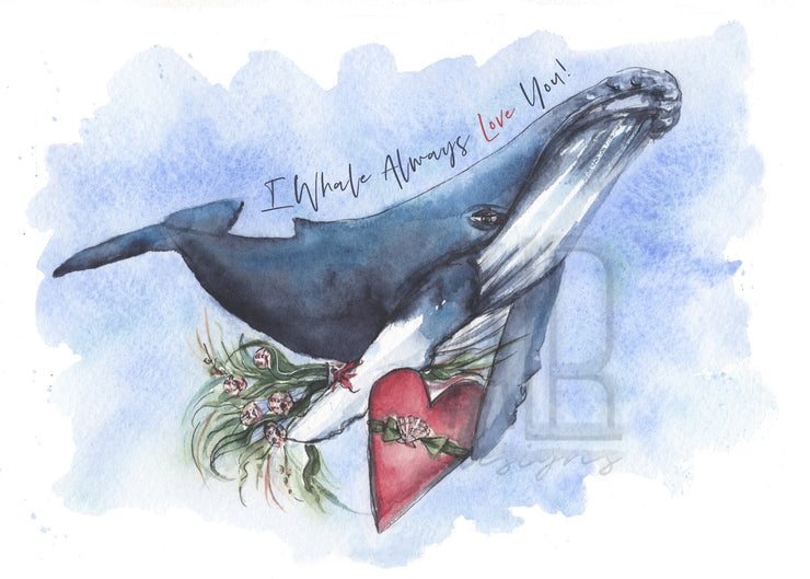 Whale Always Love You Valentines Day Card, blank greeting card, card for partner, card for friend, nautical valentine, whale valentine