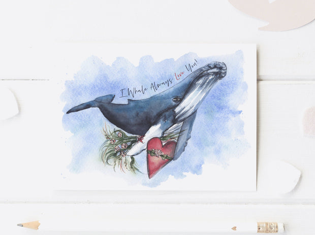Whale Always Love You Valentines Day Card, blank greeting card, card for partner, card for friend, nautical valentine, whale valentine