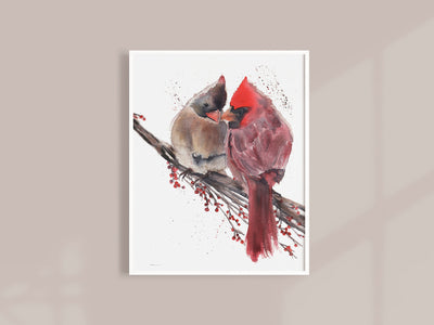 Watercolor Cardinals 8x10 & 5x7 Print, art print, wall art, home decor, bird art, couples art,