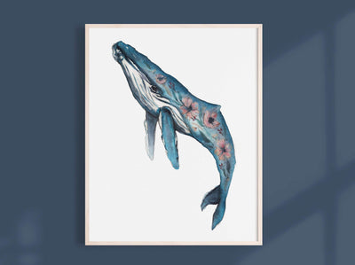 Watercolor Spring  Whale 8x10 & 5x7 Print, art print, wall art, whale art, nautical art, beach house art