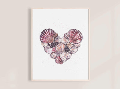 Watercolor Shell Heart 8x10 & 5x7 Print, fine art print, wall art, home decor, beach art, coastal art, shell art, coastal decor