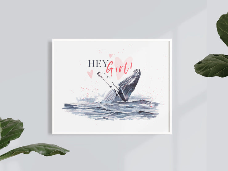 Watercolor Humpback whale wave 8x10 & 5x7 Print, art print, wall art, home decor, coastal art, funny art beach art, nautical art