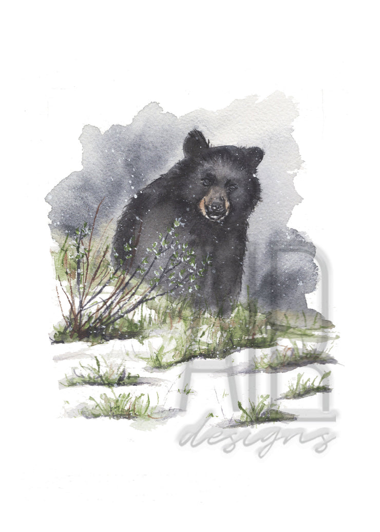 Watercolor Winter Black Bear  8x10 & 5x7 Print, art print, wall art, home decor, animal art, bear painting, winter art