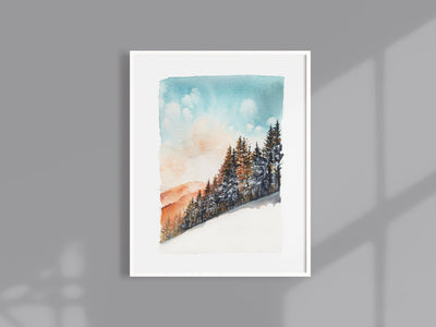 Watercolor Sunset Pines, 8x10 & 5x7 fine art print, wall art, home decor, mountain painting, cabin decor, cabin art, winter art, pine tree
