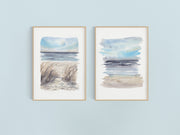 Watercolor Blue Seascape Set,  2 PRINTS, gallery watercolor wall art, home decor, beach art, beach paintings, coastal art, coastal decor