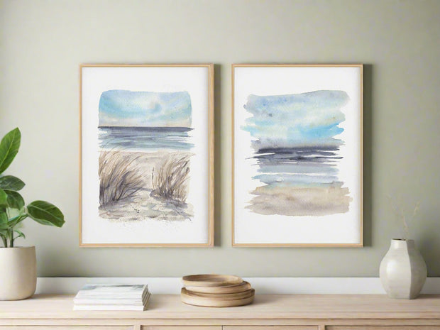 Watercolor Blue Seascape Set,  2 PRINTS, gallery watercolor wall art, home decor, beach art, beach paintings, coastal art, coastal decor