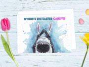 Show me the Peeps! Easter blank greeting card, funny easter card, easter card for kids, shark card, shark easter card, shark art