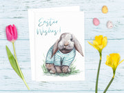 Easter Bunny in shirt 5x7 in blank greeting card, bunny lover card, easter card, cute bunny card, nautical animal card, easter card for kids