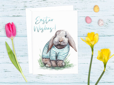 Easter Bunny in shirt 5x7 in blank greeting card, bunny lover card, easter card, cute bunny card, nautical animal card, easter card for kids