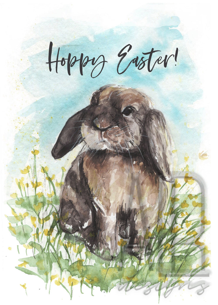 Hoppy Easter Bunny meadow blank greeting card, Easter card, easter bunny card, easter card for kids, cute easter card, bunny art