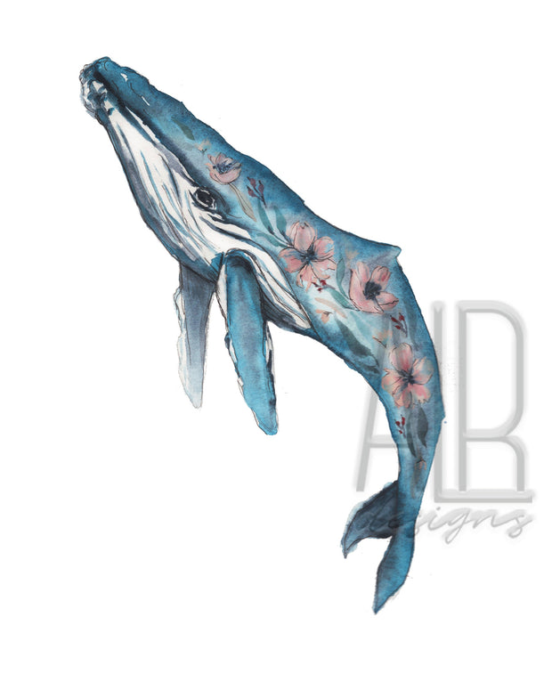 Watercolor Spring  Whale 8x10 & 5x7 Print, art print, wall art, whale art, nautical art, beach house art