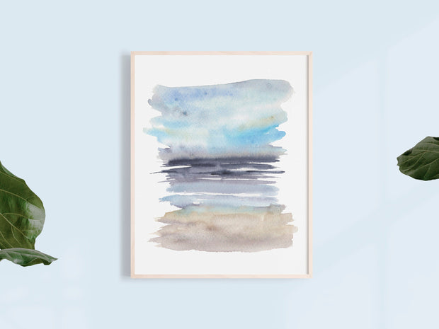 Watercolor Blue Seascape 1 8x10 & 5x7 Print, art print, wall art, home decor, beach art, coastal art