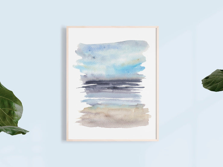 Watercolor Blue Seascape 1 8x10 & 5x7 Print, art print, wall art, home decor, beach art, coastal art