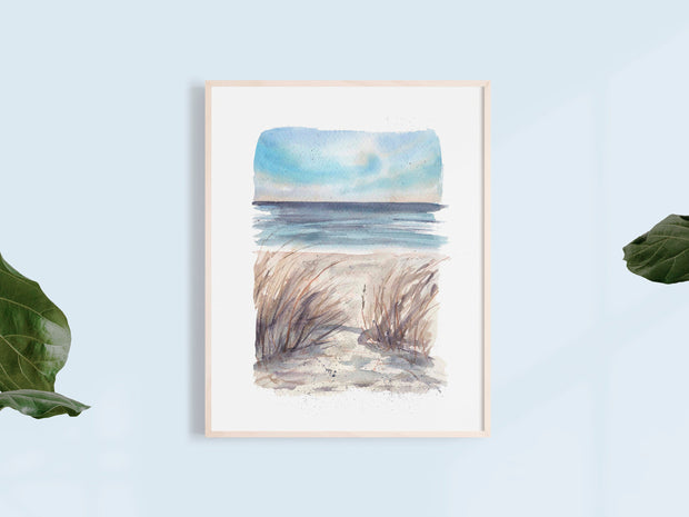 Watercolor Blue Seascape 2 8x10 & 5x7 Print, art print, wall art, home decor, beach art, coastal art