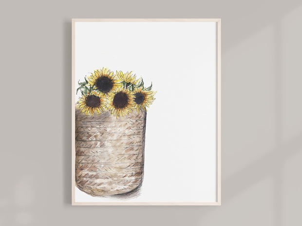 Watercolor Sunflower Basket 8x10 & 5x7 Print, art print, wall art, home decor, sunflower art, gallery wall art, home office art