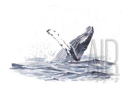 Watercolor Humpback whale wave 8x10 & 5x7 Print, art print, wall art, home decor, coastal art, funny art beach art, nautical art
