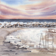 Winter Beach Rocks 8x8, 10x10 fine art print, beach art, wave art, beach house art, beach painting, coastal art, coastal decor, cape cod art