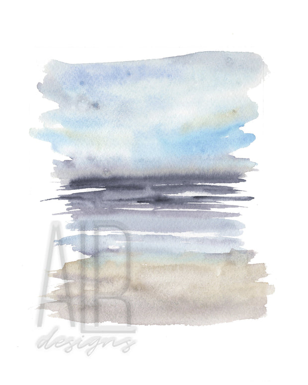 Watercolor Blue Seascape Set,  2 PRINTS, gallery watercolor wall art, home decor, beach art, beach paintings, coastal art, coastal decor