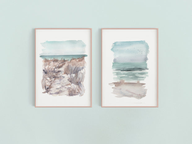 Sea Green Set,  2 PRINTS, gallery watercolor wall art, home decor, beach art, beach paintings, coastal art, coastal decor