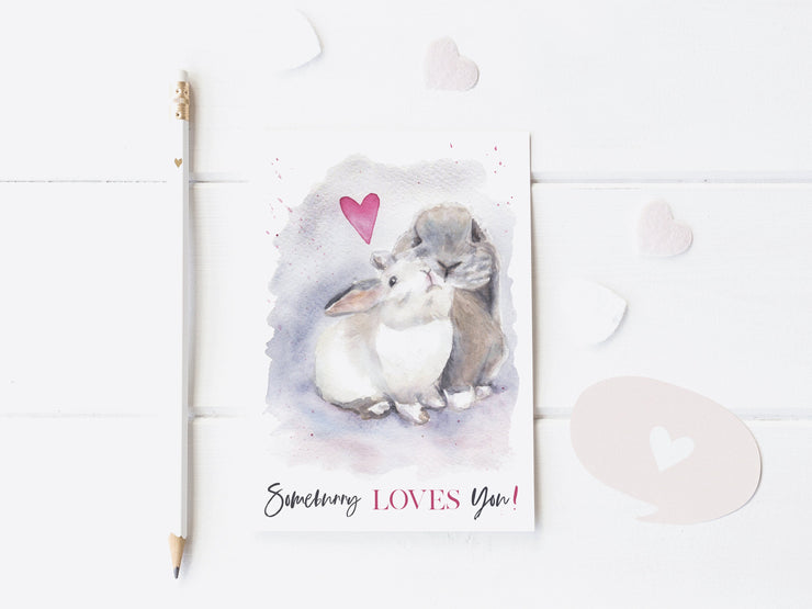 Love Bunnies 5x7 blank greeting card, card for partner, card for spouse, card for friend, bunny lover card, valentine&#39;s day card, 3 options!