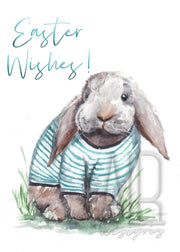 Easter Bunny in shirt 5x7 in blank greeting card, bunny lover card, easter card, cute bunny card, nautical animal card, easter card for kids