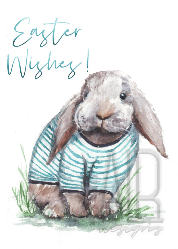 Easter Bunny in shirt 5x7 in blank greeting card, bunny lover card, easter card, cute bunny card, nautical animal card, easter card for kids