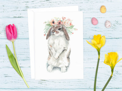 Flower crown rabbit 5x7in. greeting card, Easter card, Mother's day card, bunny birthday card, baby shower card, card for friend