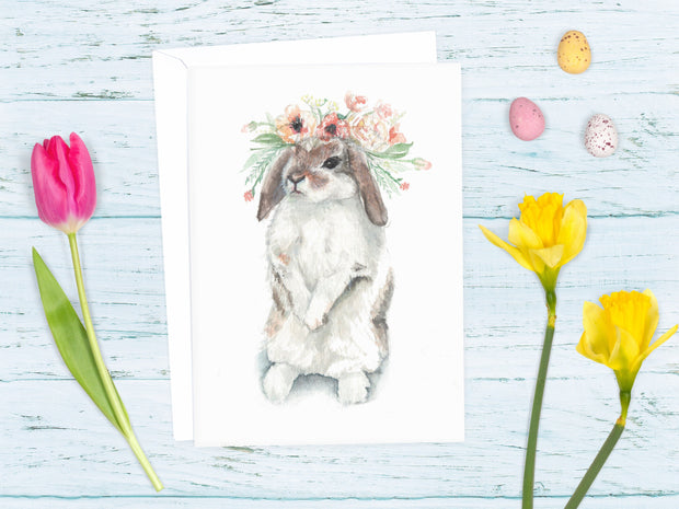 Flower crown rabbit 5x7in. greeting card, Easter card, Mother's day card, bunny birthday card, baby shower card, card for friend