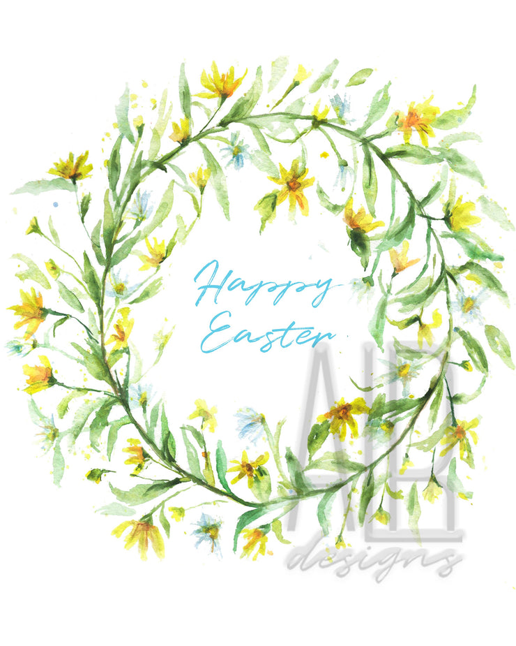 Happy Easter Wreath! 5x7 in. blank greeting card, happy Easter card, Easter art, Easter wreath, spring art, easter decor