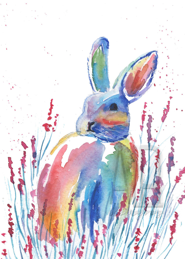 Easter Rainbow Bunny! 5x7 in. TWO VERSIONS, blank greeting card, happy Easter card, easter bunny card, rainbow bunny card, animal card