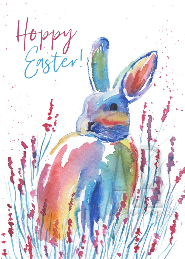 Easter Rainbow Bunny! 5x7 in. TWO VERSIONS, blank greeting card, happy Easter card, easter bunny card, rainbow bunny card, animal card