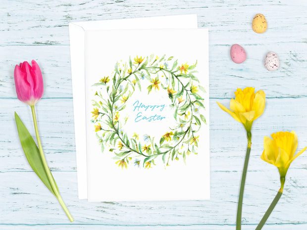 Happy Easter Wreath! 5x7 in. blank greeting card, happy Easter card, Easter art, Easter wreath, spring art, easter decor