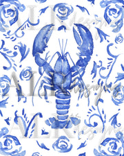 Blue Lobster Floral 11x14 Fine Art Print