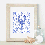 Blue Lobster Floral 5x7, 8x10, or 11x14 in Fine Art Print