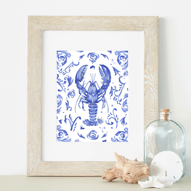 Blue Lobster Floral 5x7, 8x10, or 11x14 in Fine Art Print