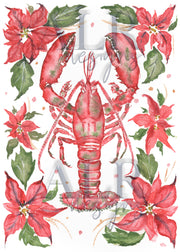 Poinsettia Lobster 5x7 Blank Christmas Greeting Card