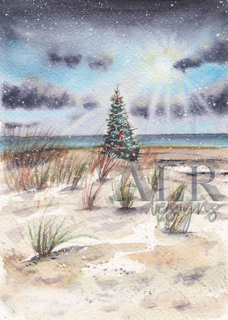 Beach Tree Christmas Card Set  of 4 Cards
