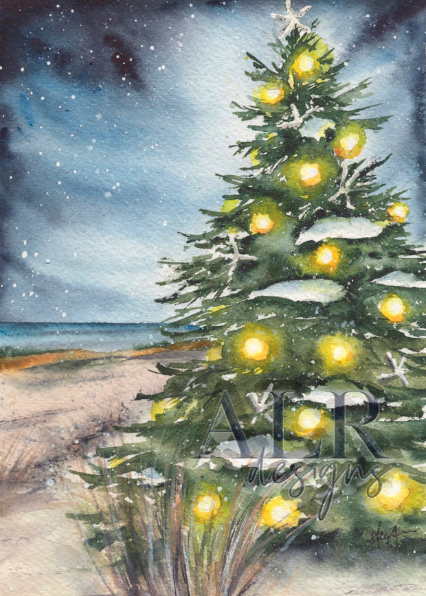 Beach Tree Christmas Card Set  of 4 Cards
