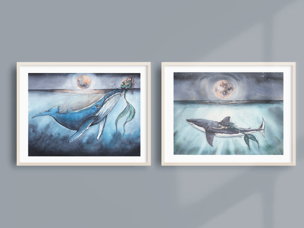 Mermaid Moons " 5x7" or 8x10" Set of 2, Fine Art Prints
