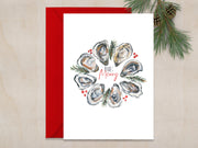 Merry Oyster Wreath 5x7 Blank Christmas Greeting Card