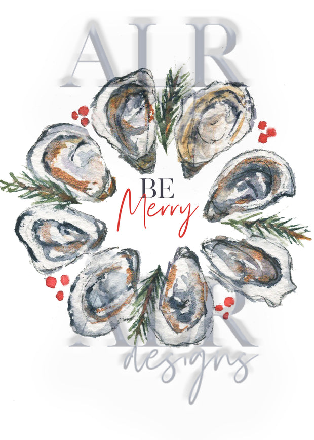 Merry Oyster Wreath 5x7 Blank Christmas Greeting Card