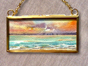 Ocean Skies, Mini Original Painting in Hanging Brass Frame