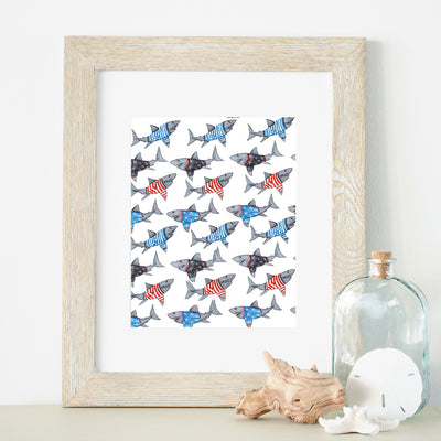 Sharks in Shirts 5x7 or 8x10 Fine Art Print