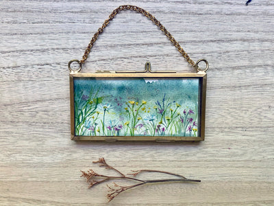 "Summer Meadow" Mini Original Painting in Hanging Brass Frame